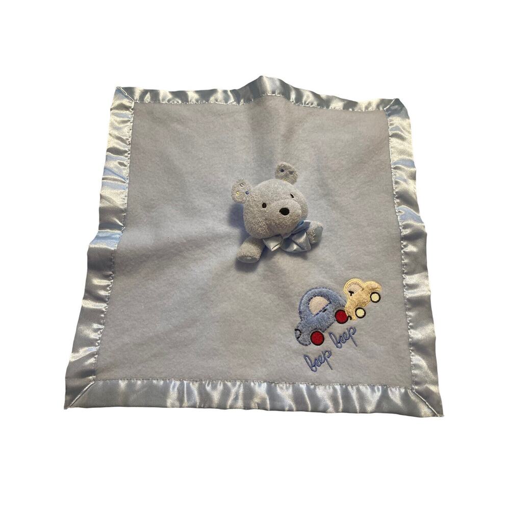 Carter's Baby Beep Beep Car Teddy Bear Squeaky Lovey Security Blue Blanket